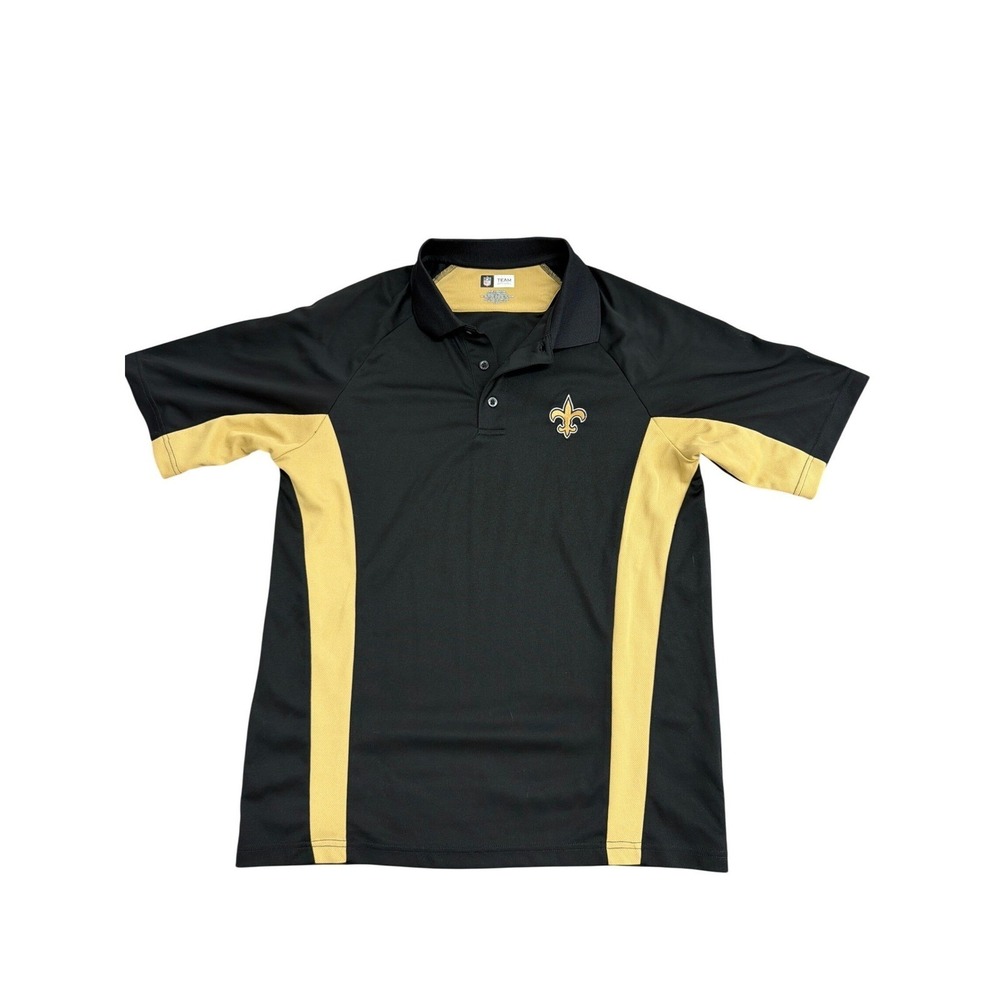 NFL Team Apparel New Orleans Saints Polo Shirt‎ Mens Large Black Gold